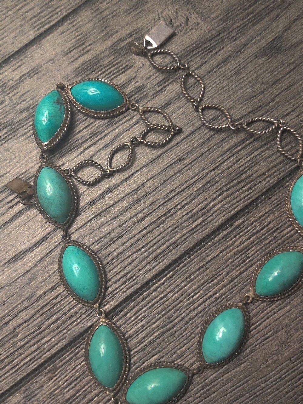 Turquoise-tone Jewelry Set Silver-Tone Twisted Necklace, Bracelet ,And Earrings